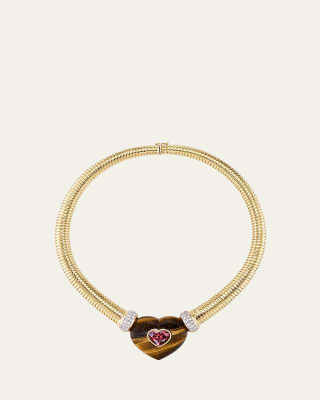 Tiger Heart Necklace with Zircon and Diamonds